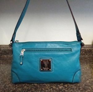 Tignanello-Teal Leather Single Strap Shoulder Bag Purse w/ Bottom Studs-11x7x2.5